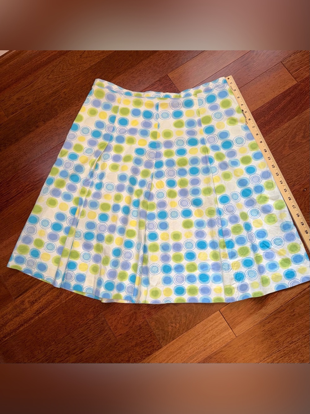Rafaella A-Line Skirt in White with Blue and Green Dot Pattern
